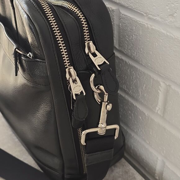 Coach Hamilton Black Leather Briefcase Padded Solid F54804 - Picture 6 of 16